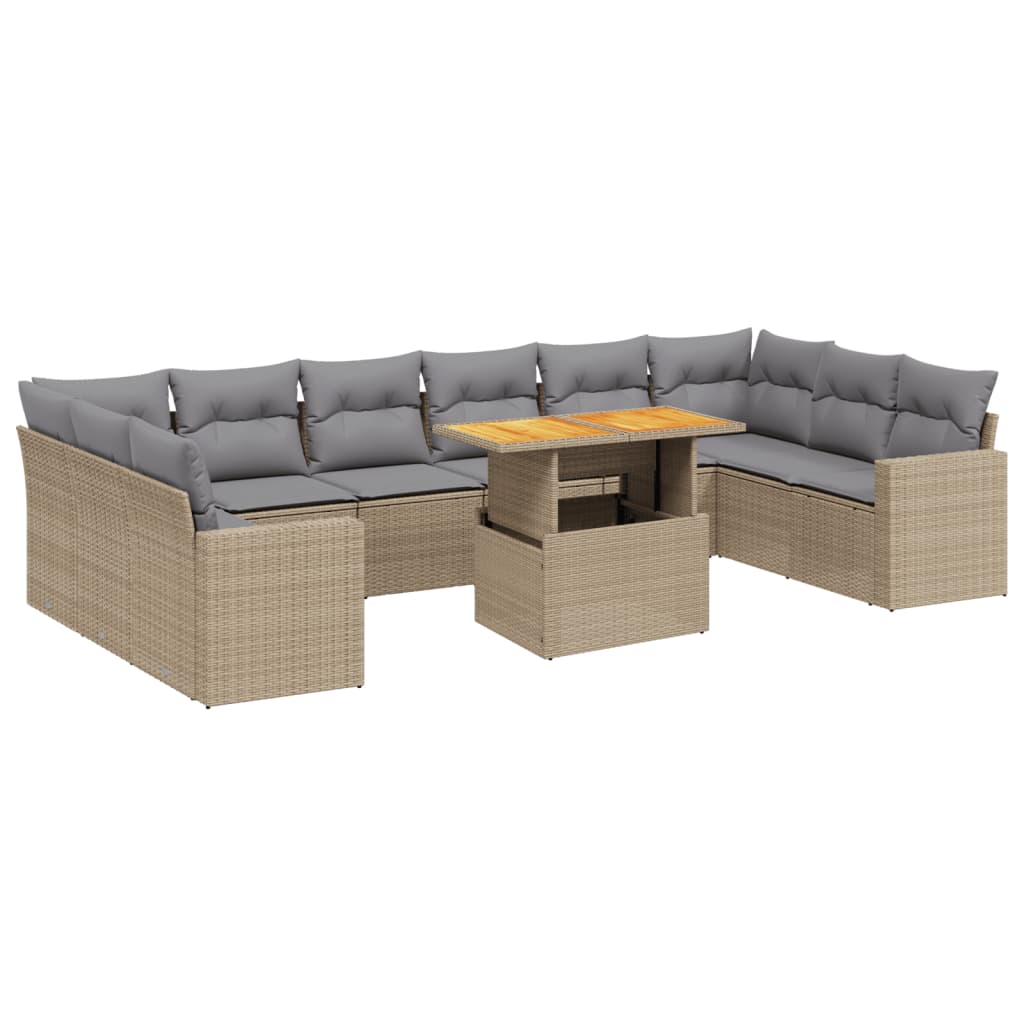 11-delige Tuinset met kussens poly rattan beige