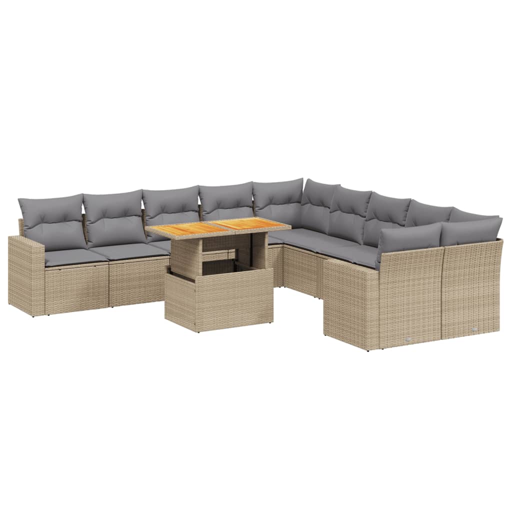 11-delige Tuinset met kussens poly rattan beige