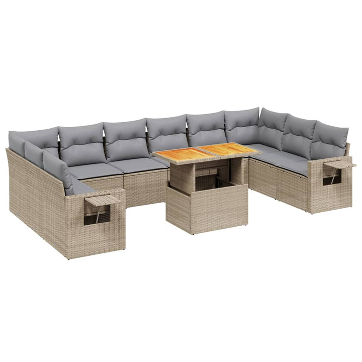 11-delige Tuinset met kussens poly rattan beige