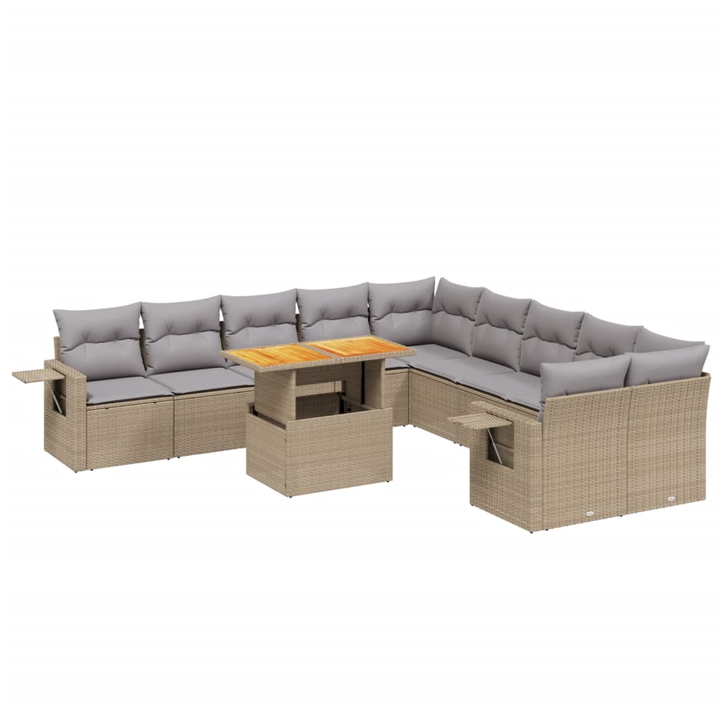 11-delige Tuinset met kussens poly rattan beige