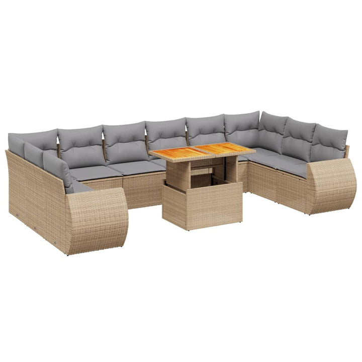 11-delige Tuinset met kussens poly rattan beige