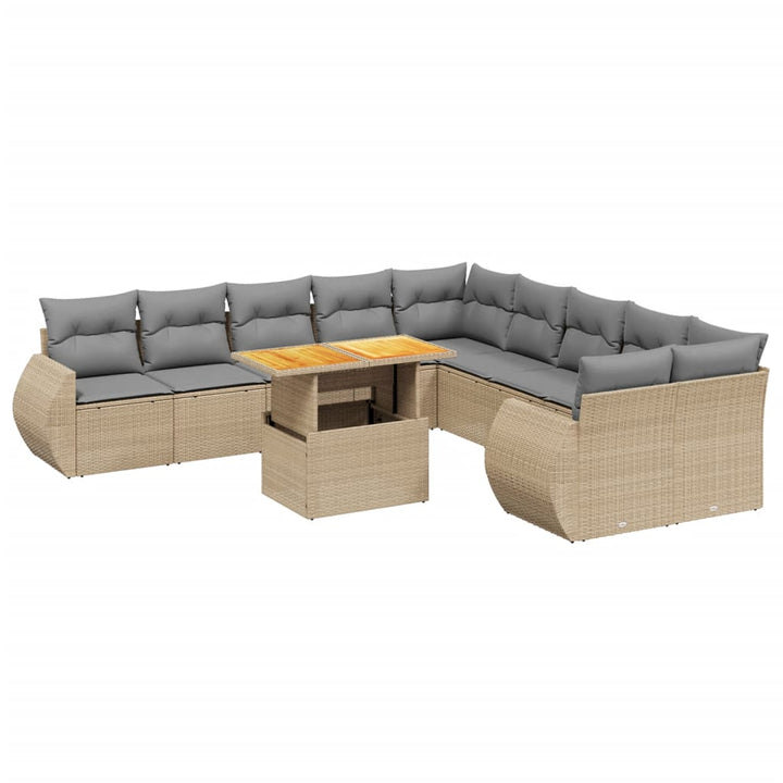 11-delige Tuinset met kussens poly rattan beige