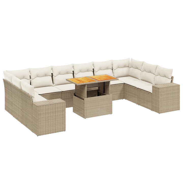 11-delige Tuinset met kussens poly rattan beige