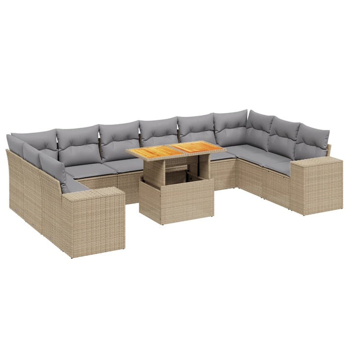 11-delige Tuinset met kussens poly rattan beige