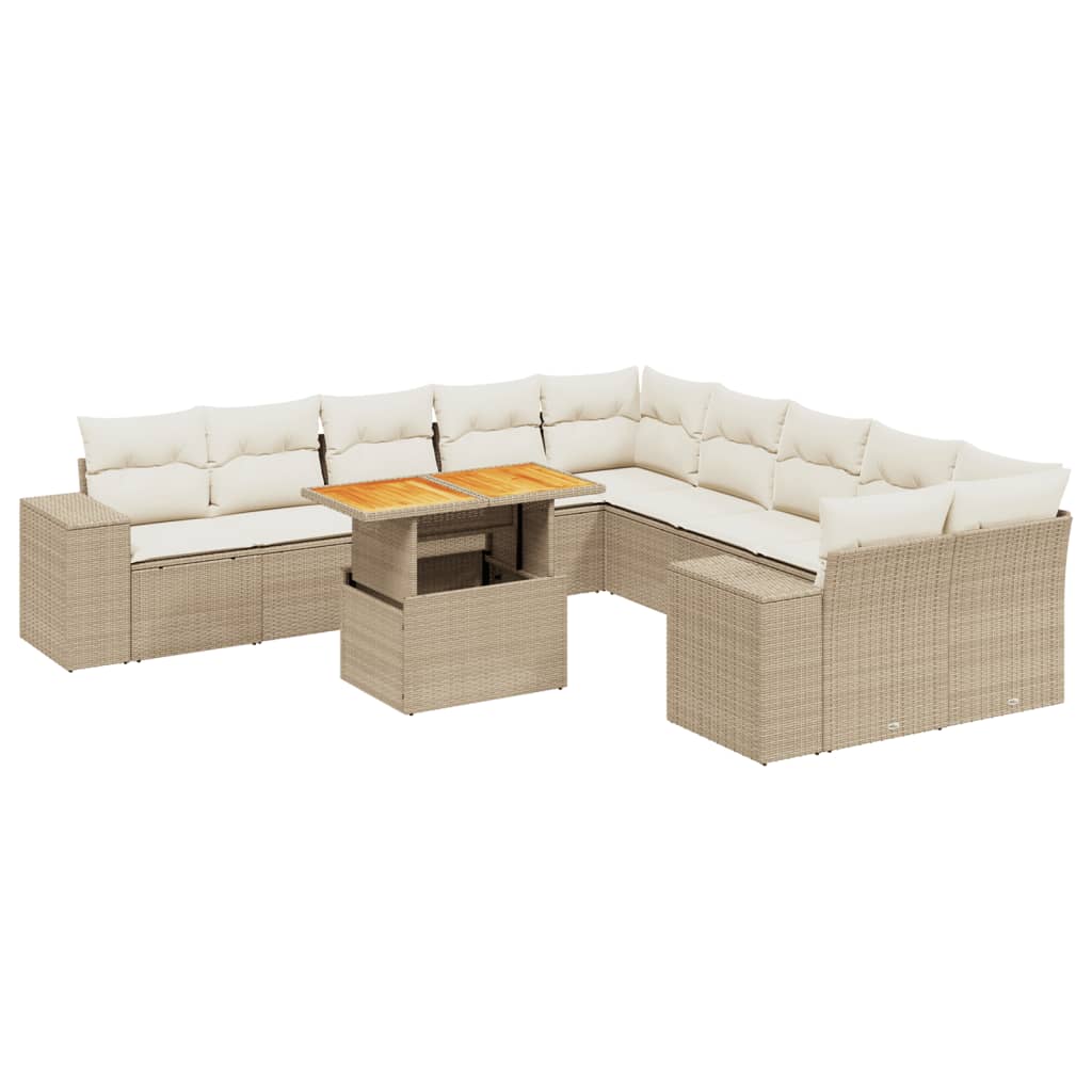 11-delige Tuinset met kussens poly rattan beige