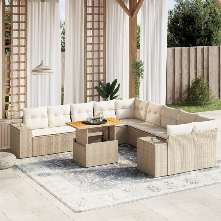 11-delige Tuinset met kussens poly rattan beige