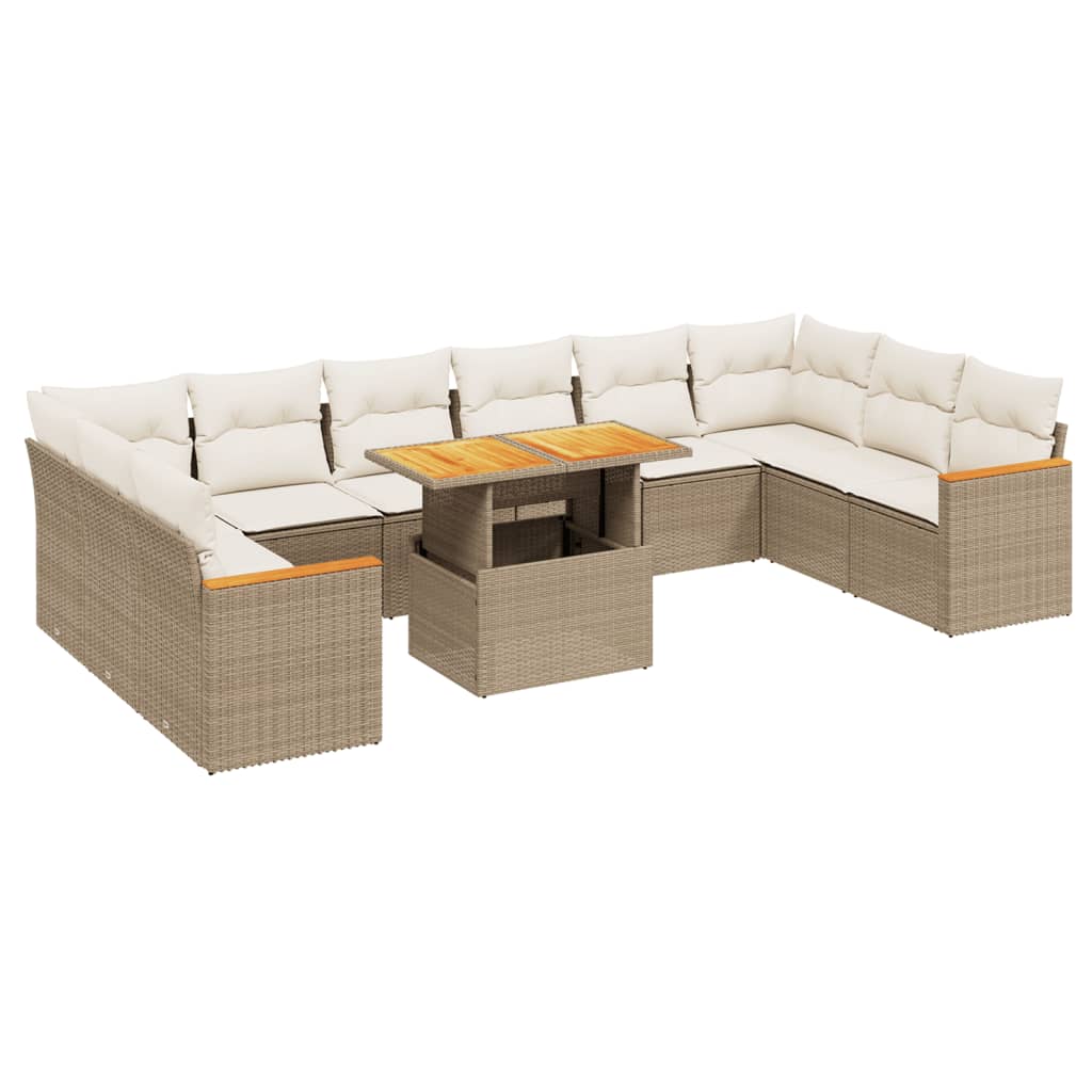 11-delige Tuinset met kussens poly rattan beige