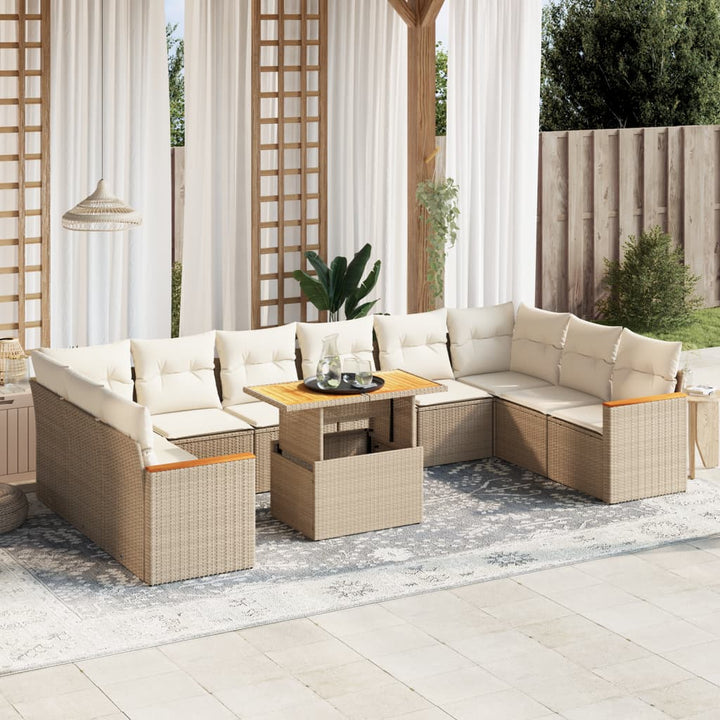 11-delige Tuinset met kussens poly rattan beige