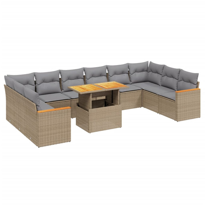 11-delige Tuinset met kussens poly rattan beige