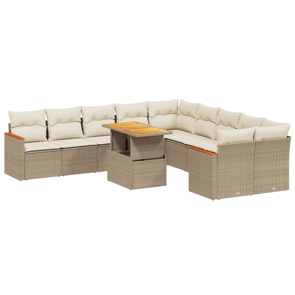 11-delige Tuinset met kussens poly rattan beige