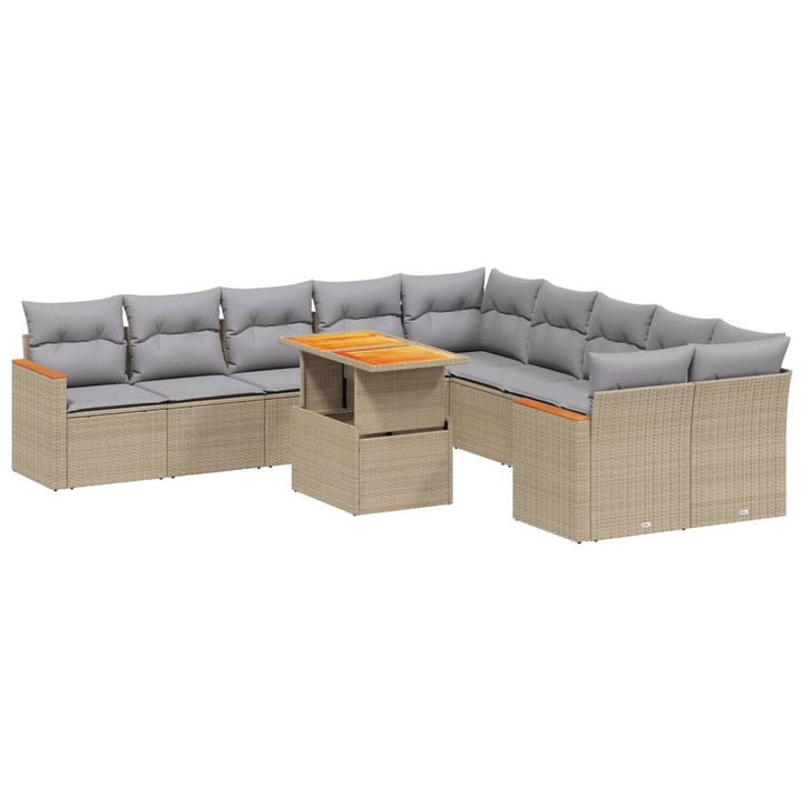 11-delige Tuinset met kussens poly rattan beige