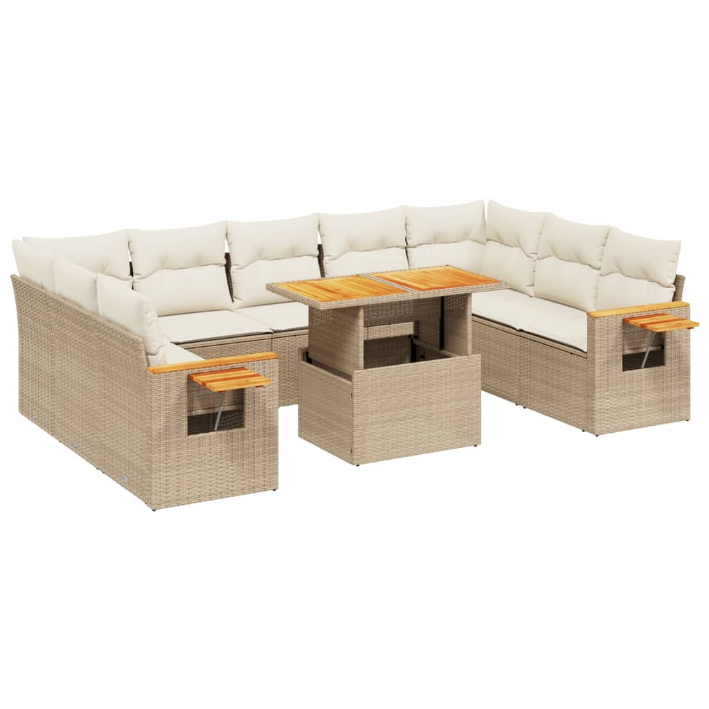 11-delige Tuinset met kussens poly rattan beige