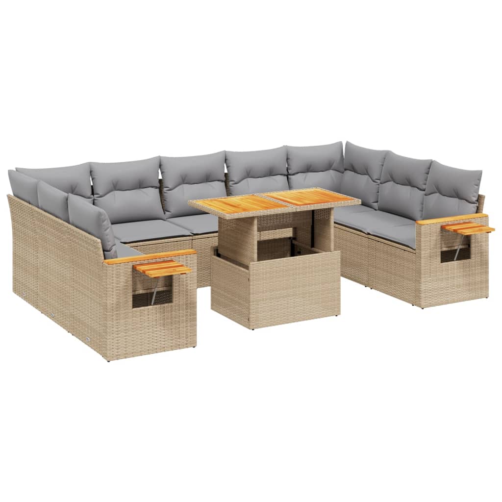 11-delige Tuinset met kussens poly rattan beige