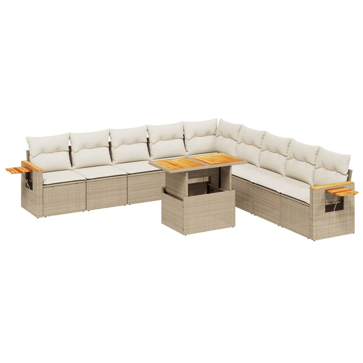 11-delige Tuinset met kussens poly rattan beige