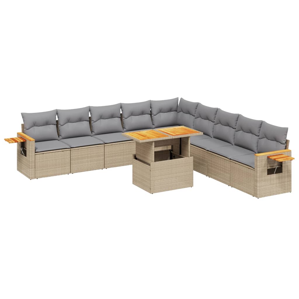 11-delige Tuinset met kussens poly rattan beige