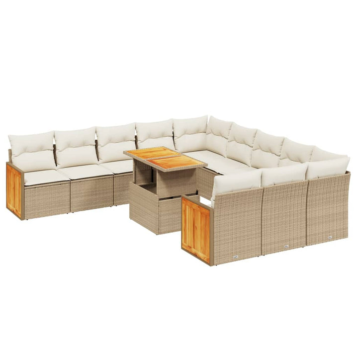 11-delige Tuinset met kussens poly rattan beige