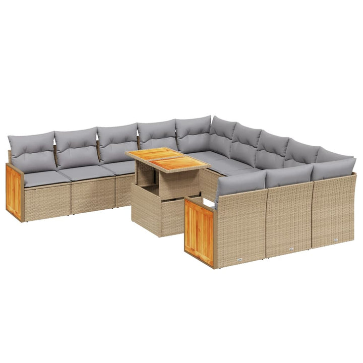 11-delige Tuinset met kussens poly rattan beige