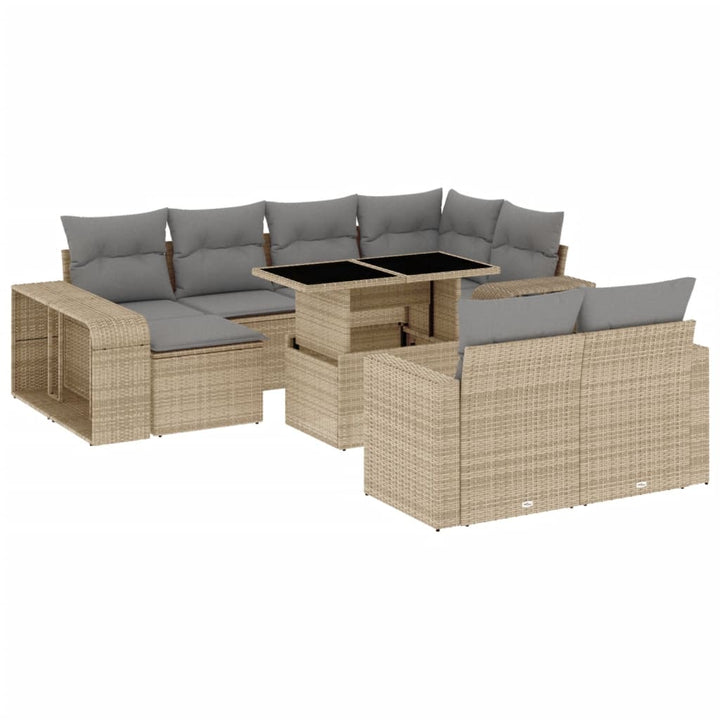 11-delige Tuinset met kussens poly rattan beige