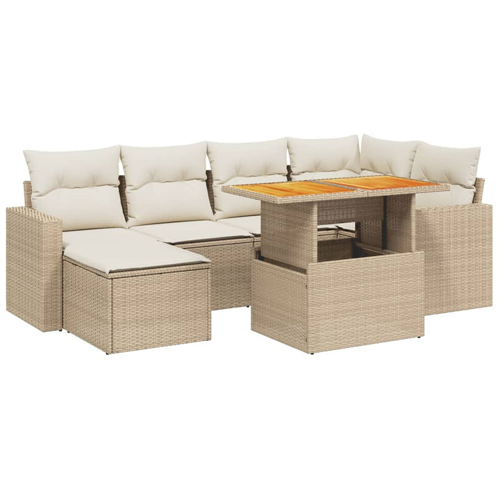 11-delige Tuinset met kussens poly rattan beige