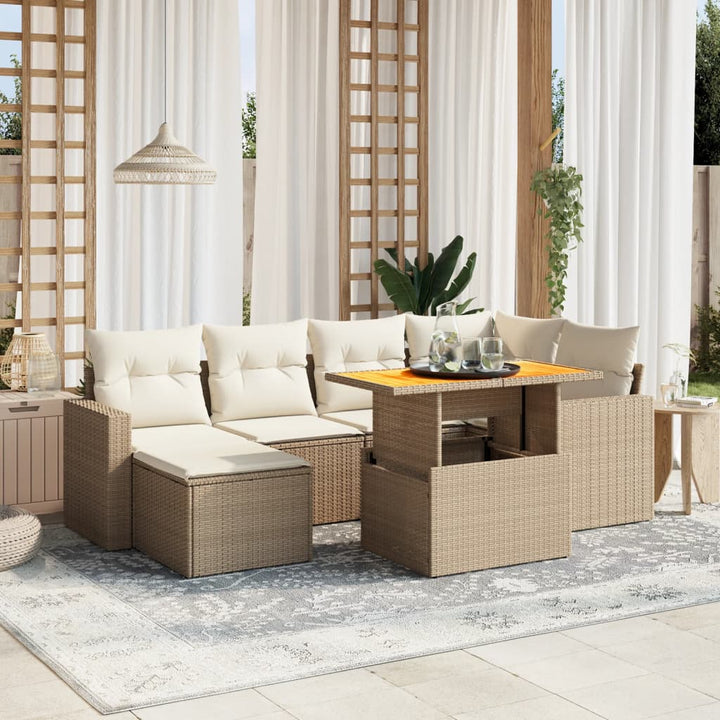 11-delige Tuinset met kussens poly rattan beige