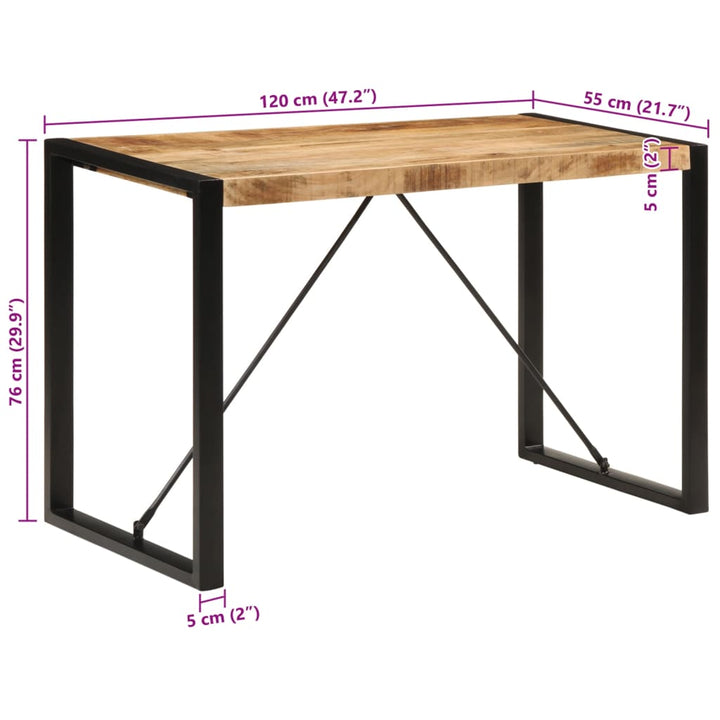 Eettafel 120x55x76 cm massief ruw mangohout