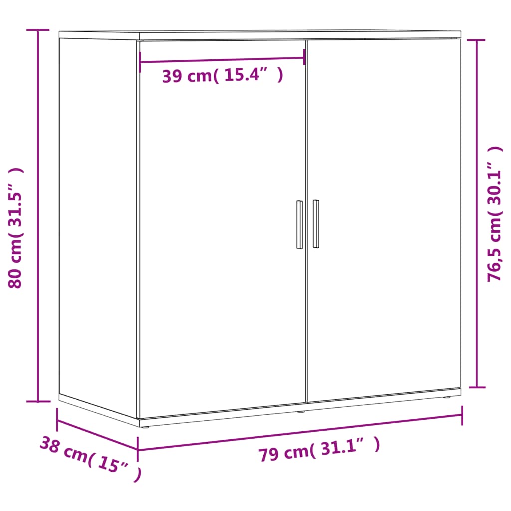 Dressoirs 2 st 79x38x80 cm bewerkt hout betongrijs