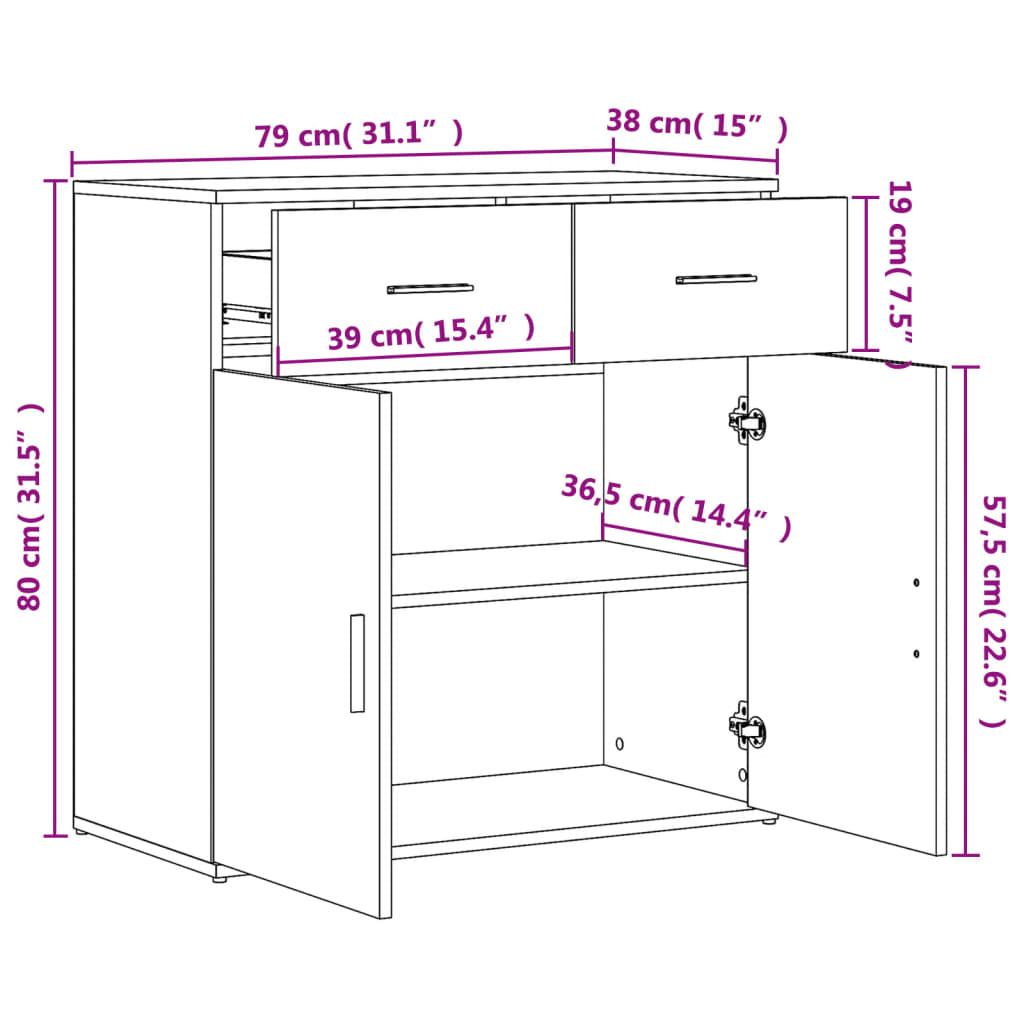 Dressoirs 2 st 79x38x80 cm bewerkt hout wit