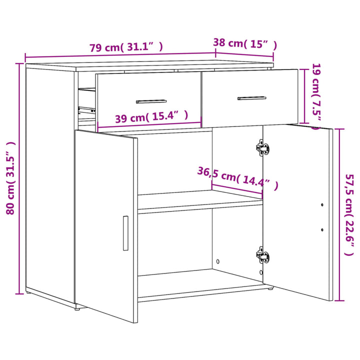 Dressoirs 2 st 79x38x80 cm bewerkt hout sonoma eikenkleurig