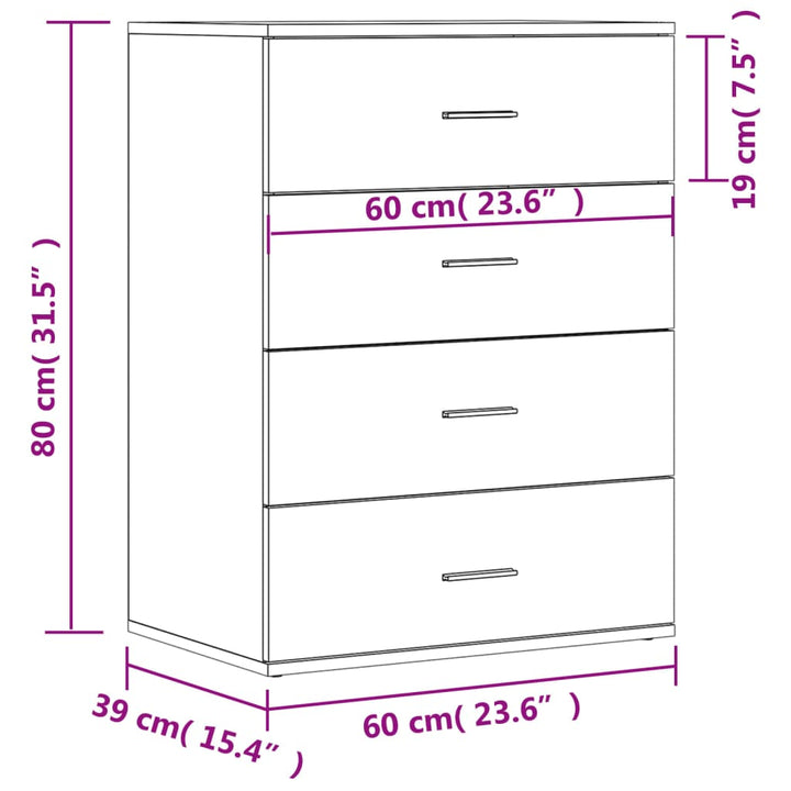 Dressoirs 2 st 60x39x80 cm bewerkt hout betongrijs