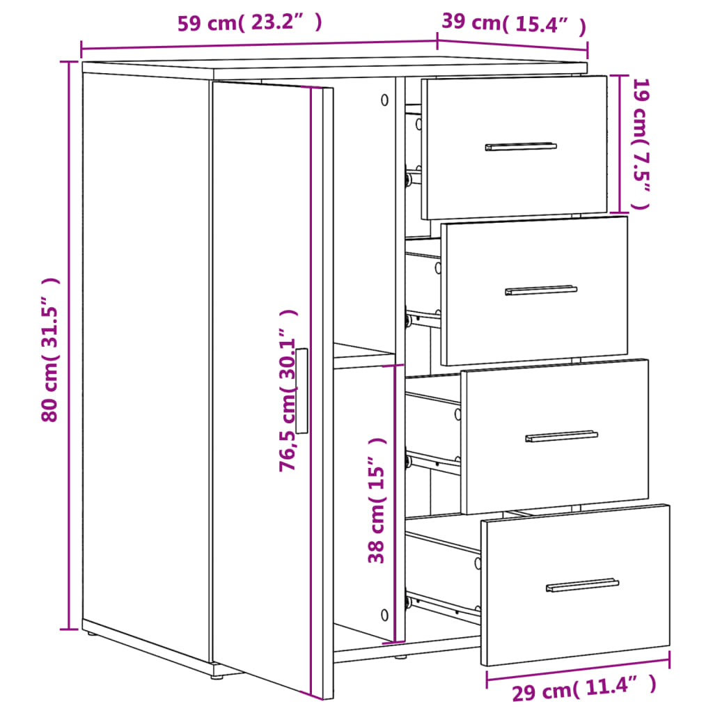 Dressoirs 2 st 59x39x80 cm bewerkt hout wit