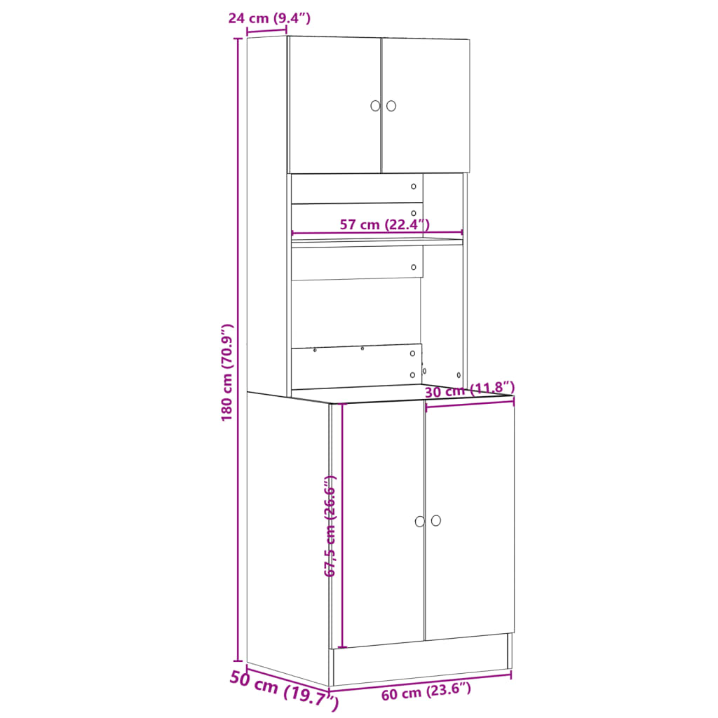 Keukenkast 60x50x180 cm bewerkt hout sonoma eikenkleurig