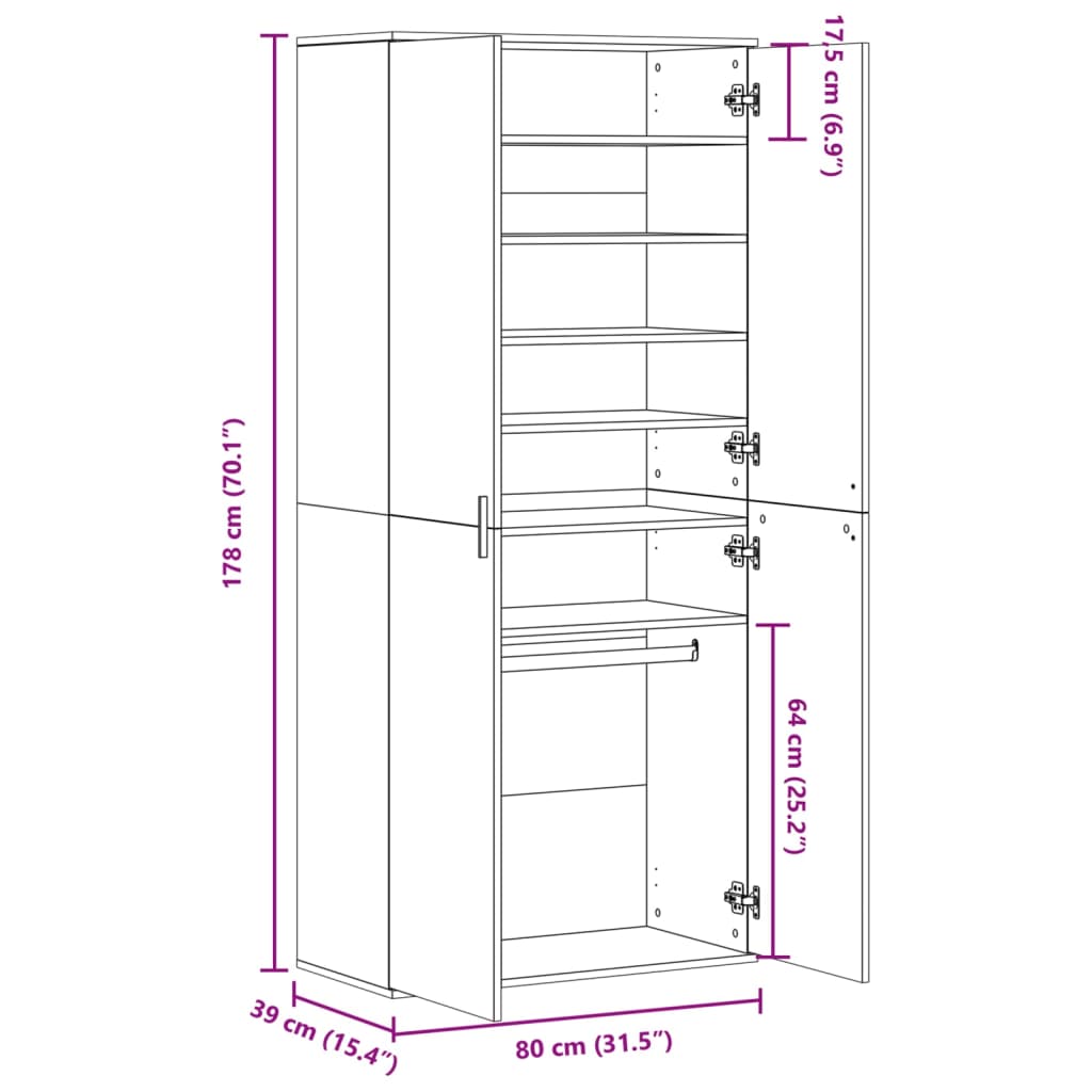 Schoenenkast 80x39x178 cm bewerkt hout wit