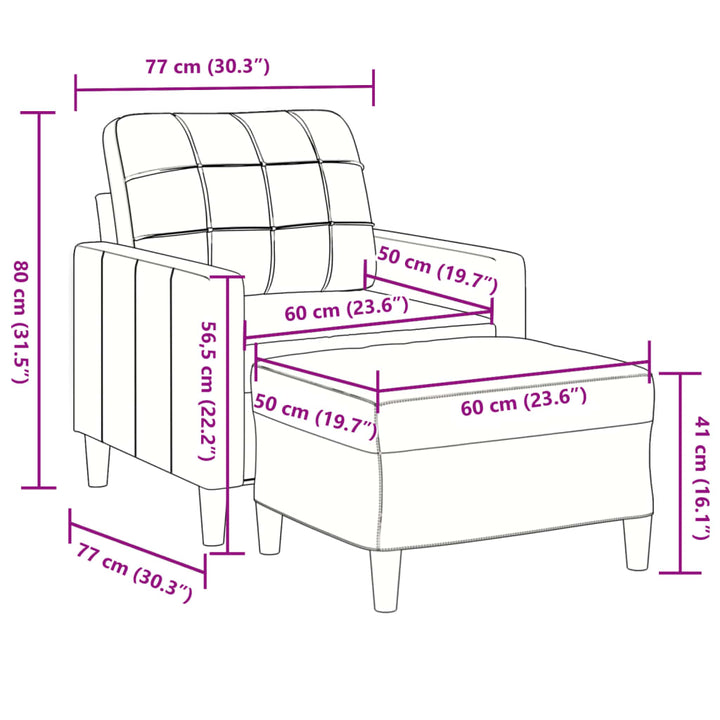 Fauteuil met voetenbank 60 cm fluweel wijnrood