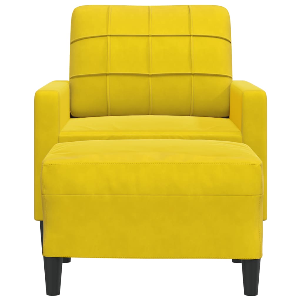 Fauteuil met voetenbank 60 cm fluweel geel