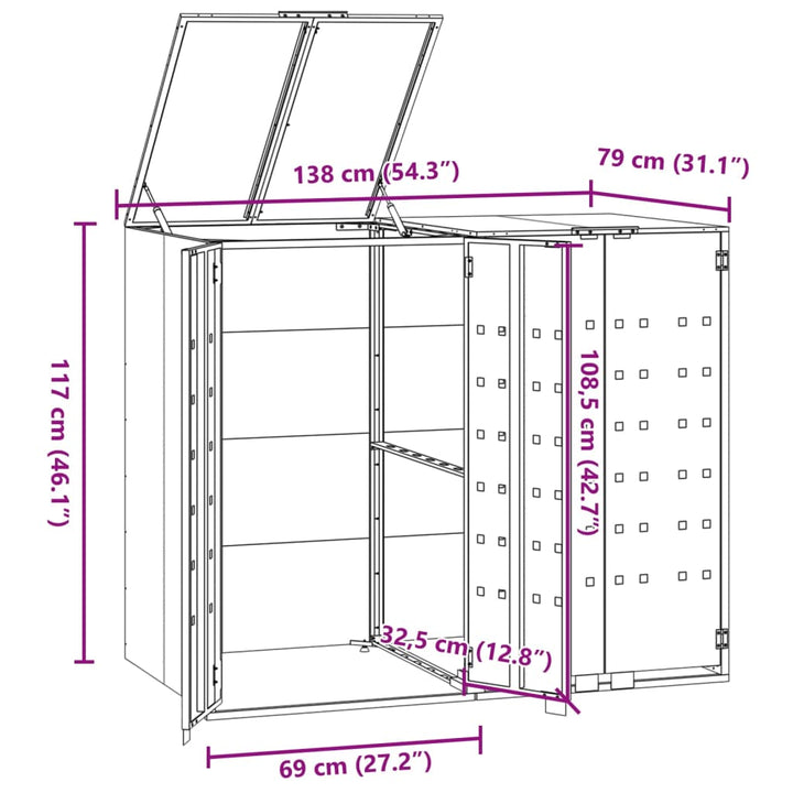 Containerberging voor 2 containers 138x79x117 cm staal zwart