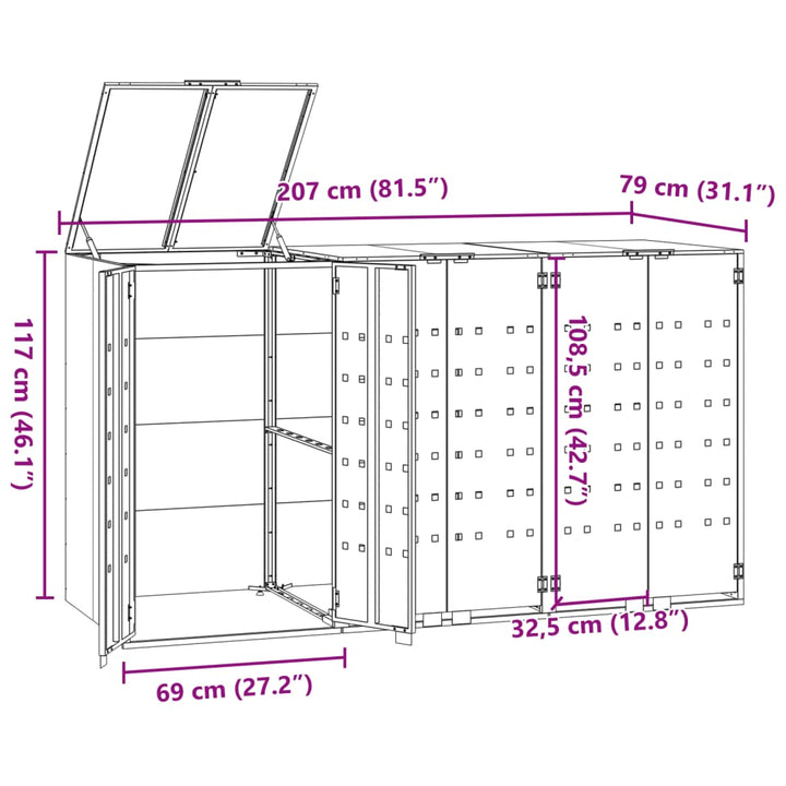 Containerberging 3 containers 207x79x117 cm staal antraciet