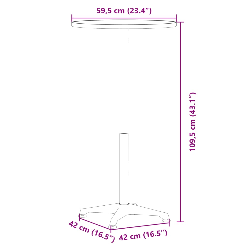 Tuinbartafel in hoogte verstelbaar ø˜59,5x70/109,5 cm aluminium