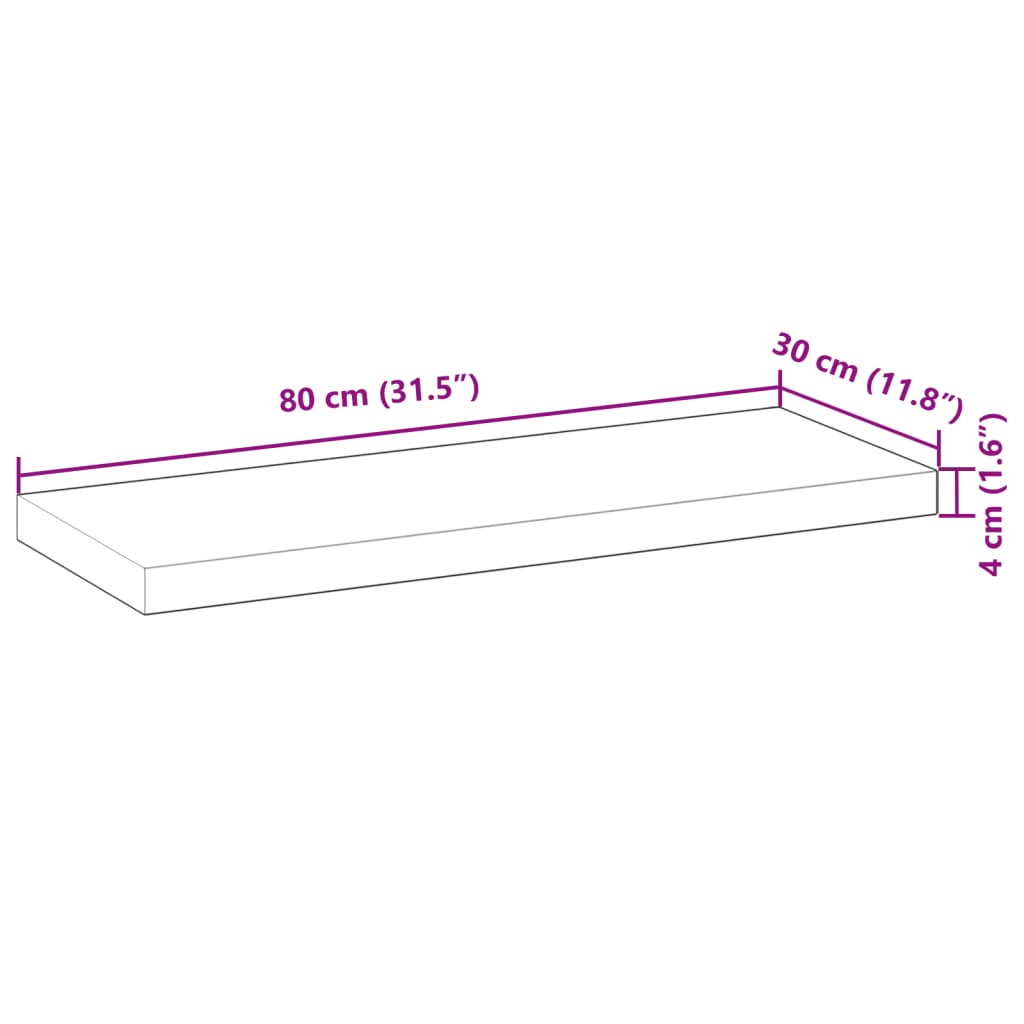 Wandschap zwevend 80x30x4 cm onbehandeld massief acaciahout