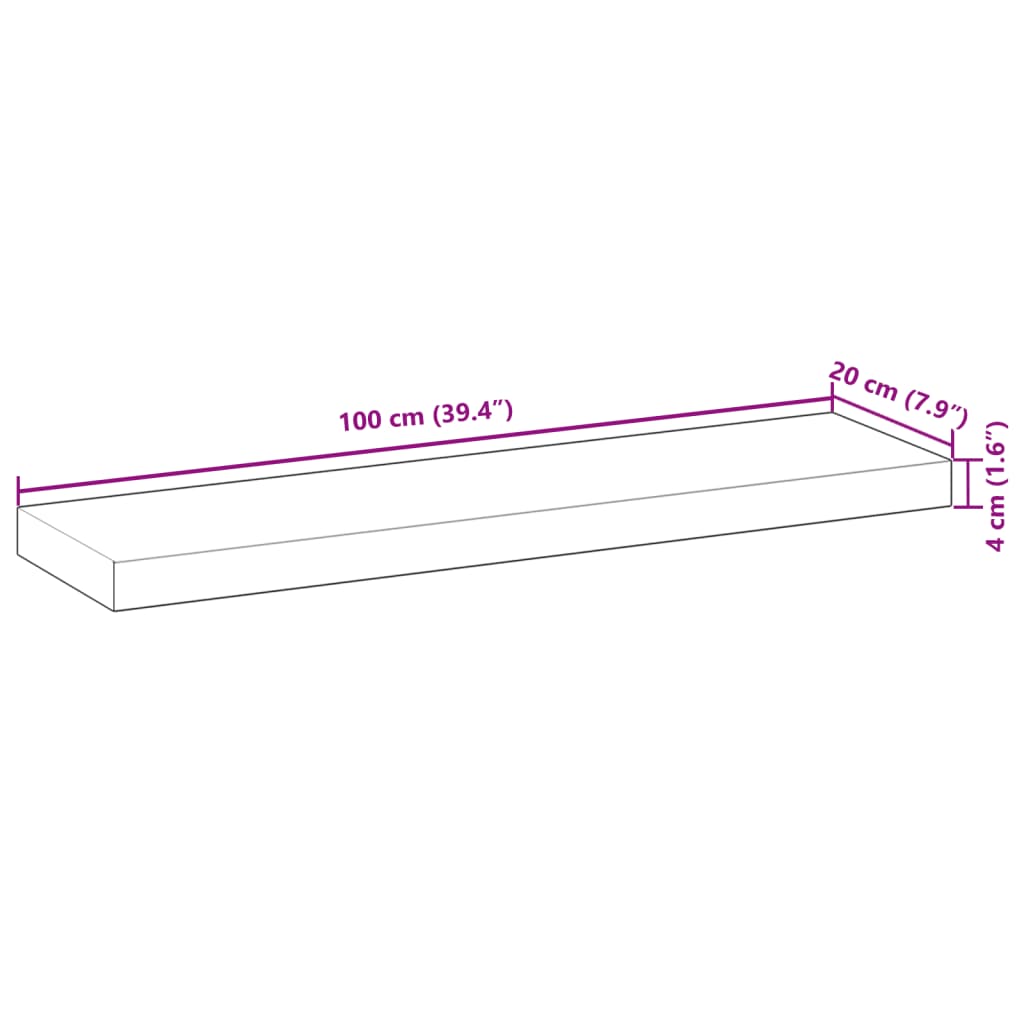 Wandschappen 2 st zwevend olieafwerking 100x20x4 cm acaciahout