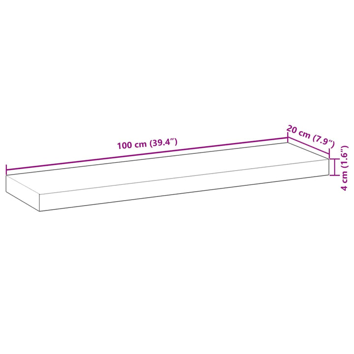 Wandschappen 2 st zwevend olieafwerking 100x20x4 cm acaciahout