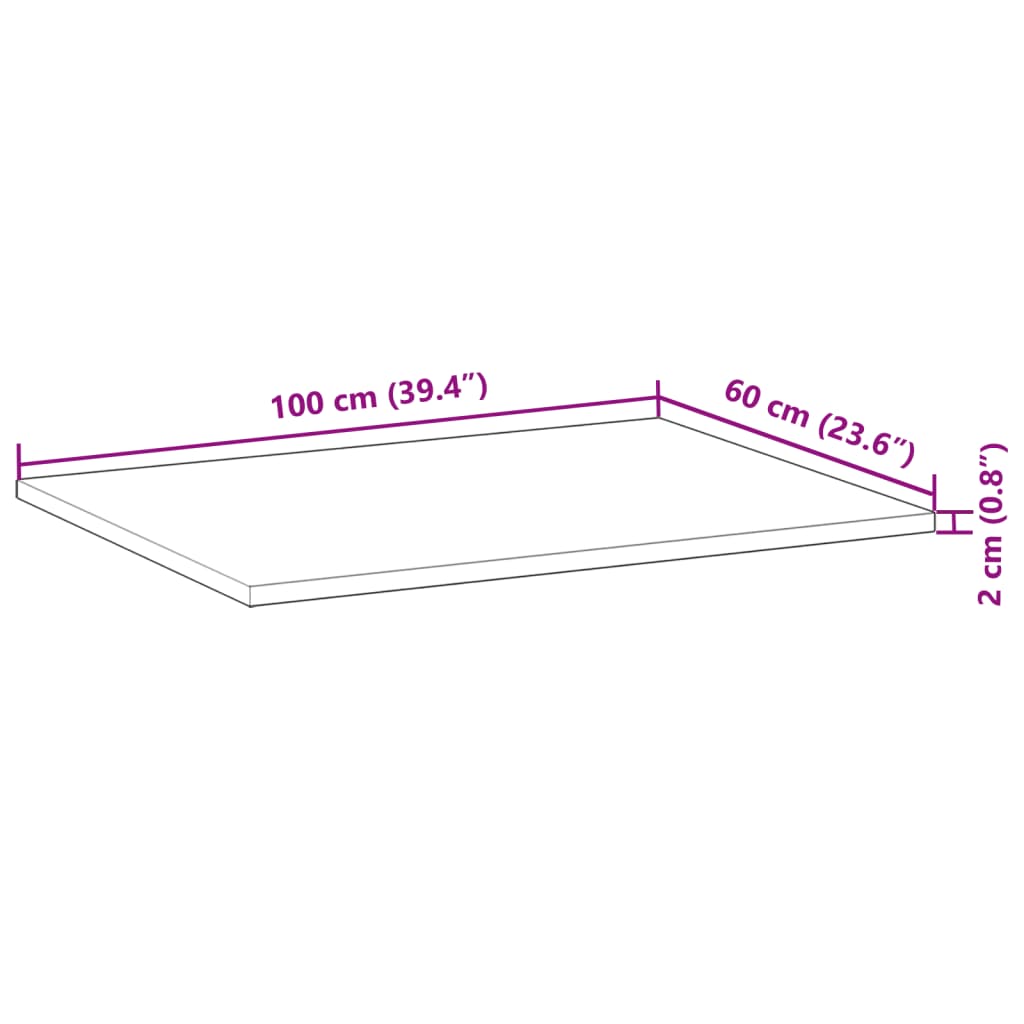 Wastafelblad met olieafwerking 100x60x2 cm massief acaciahout