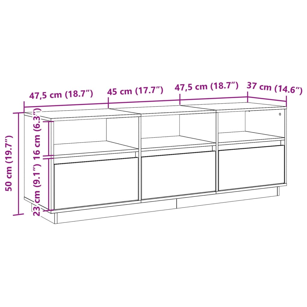 Tv-meubel 140x37x50 cm massief grenenhout wasbruin