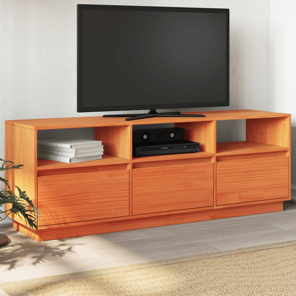 Tv-meubel 140x37x50 cm massief grenenhout wasbruin