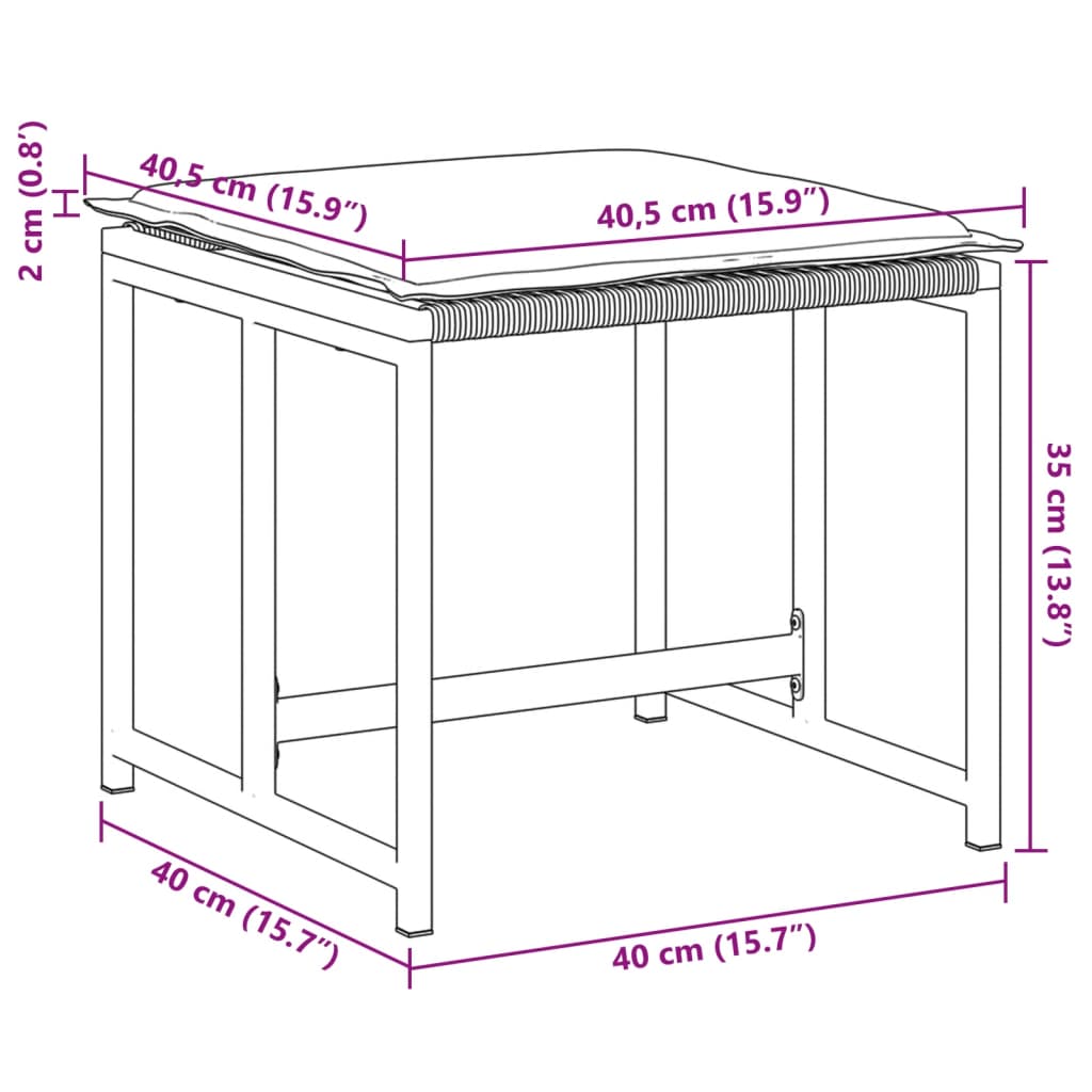 Tuinkrukken met kussens 4 st poly rattan zwart