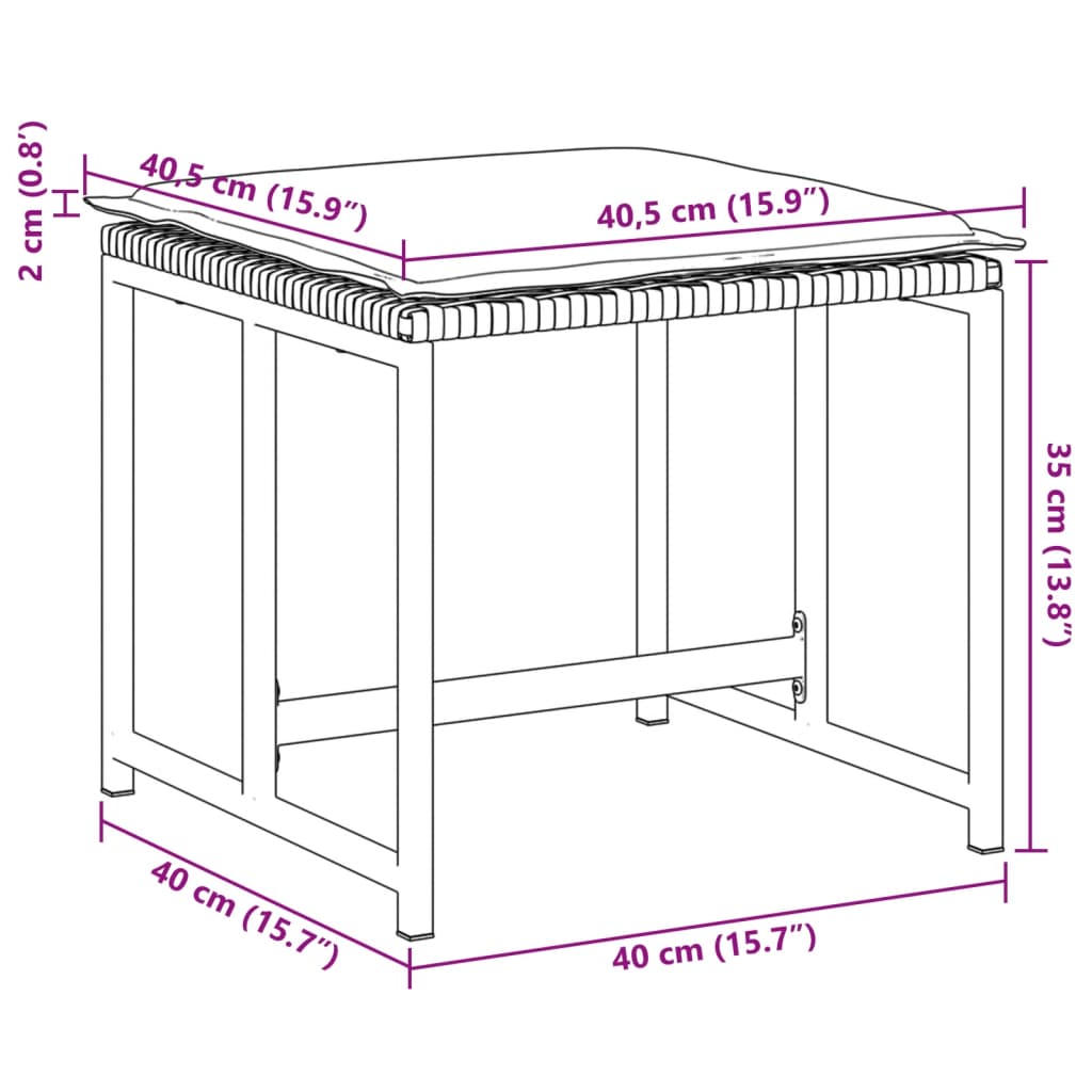 Tuinkrukken met kussens 4 st poly rattan zwart