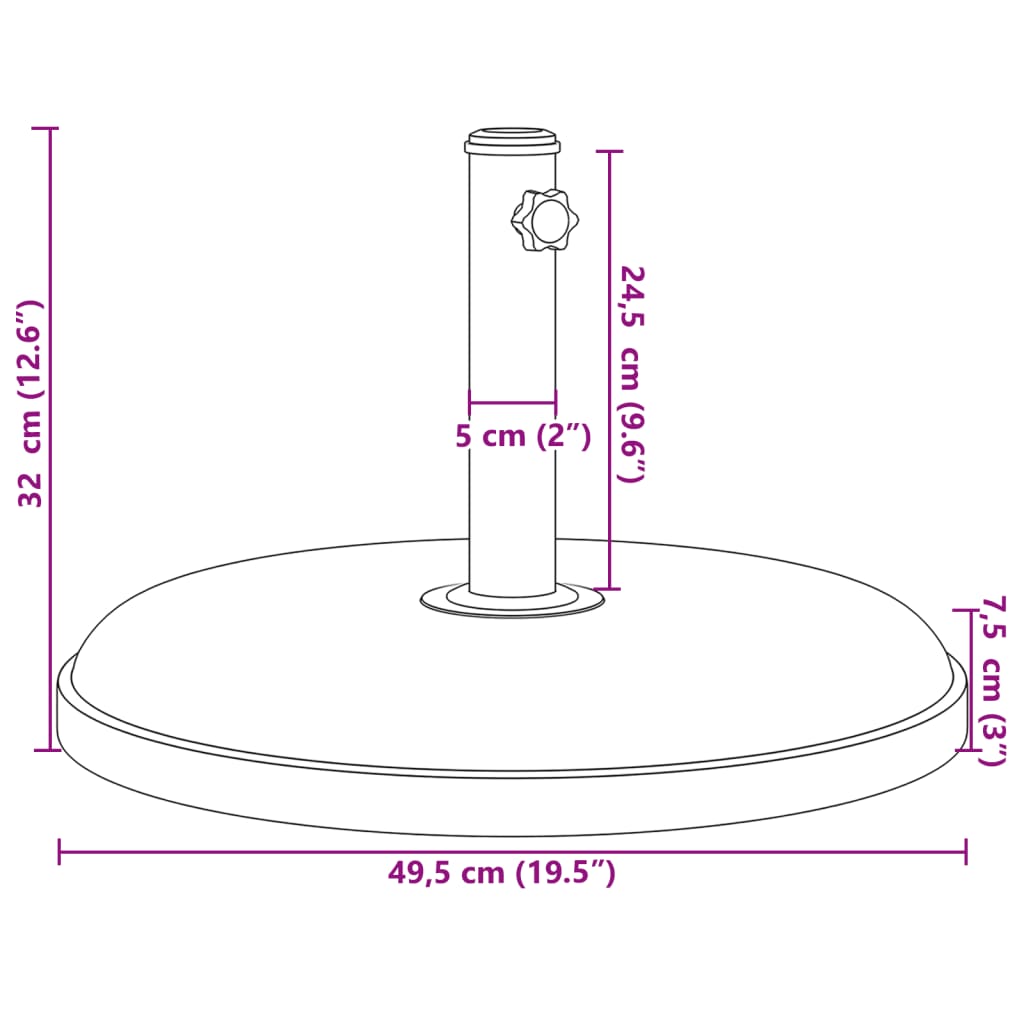 Parasolvoet voor stokken van ø˜32/35/38 mm 25 kg rond