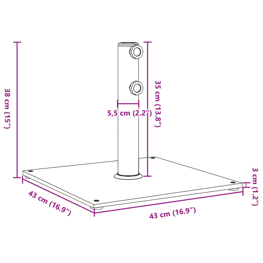 Parasolvoet voor stokken van ø˜32/38/48 mm 17 kg vierkant