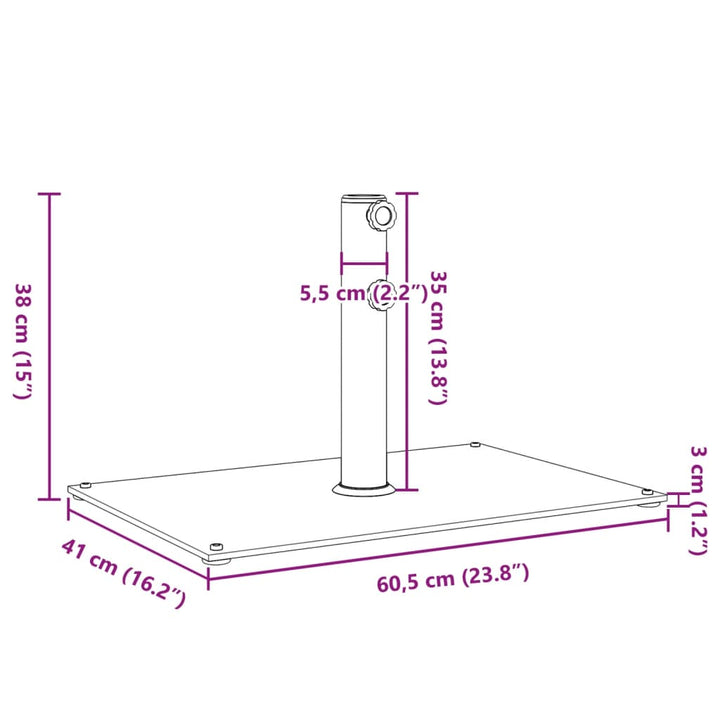 Parasolvoet voor stokken van ø˜32/38/48 mm 15 kg rechthoekig