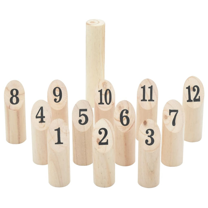 13-delige Nummerkubb spelset met draagtas massief grenenhout