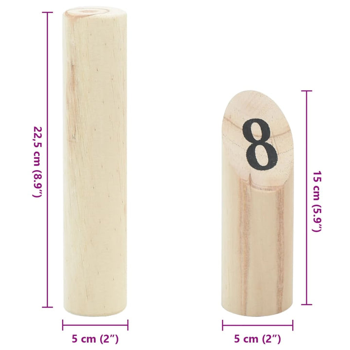 13-delige Nummerkubb spelset met draagtas massief grenenhout